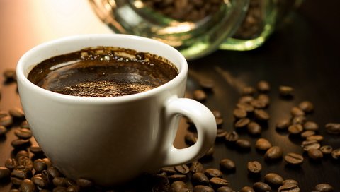 Обои кофе, чашка, кофейные зерна, coffee, cup, coffee beans разрешение 2560x1600 Загрузить
