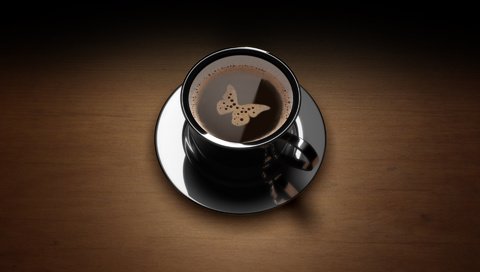 Обои напиток, кофе, бабочка, чашка, пенка, рисунок., drink, coffee, butterfly, cup, foam, figure. разрешение 1920x1200 Загрузить