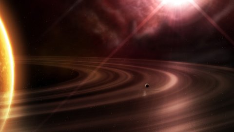 Обои солнце, планеты, кольца, сатурн, the sun, planet, ring, saturn разрешение 3200x1200 Загрузить