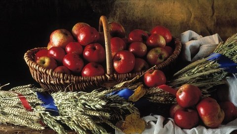 Обои яблоки, красные, корзина, натюрморт, плетёная, apples, red, basket, still life, braided разрешение 1920x1080 Загрузить