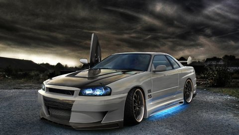 Обои неон, ниссан, skyline, neon, nissan разрешение 1920x1080 Загрузить