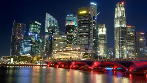 Обои река, небоскребы, ночной город, сингапур, river, skyscrapers, night city, singapore разрешение 2560x1700 Загрузить