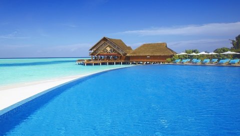 Обои пляж, отдых, бунгало, тропики, мальдивы, beach, stay, bungalow, tropics, the maldives разрешение 1920x1080 Загрузить