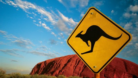 Обои пустыня, гора, австралия, знак, кенгуру, дорожный знак, desert, mountain, australia, sign, kangaroo, road sign разрешение 2560x1600 Загрузить