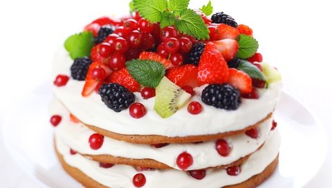 Обои клубника, ягоды, киви, ежевика, смородина, тортик, strawberry, berries, kiwi, blackberry, currants, cake разрешение 2560x1785 Загрузить