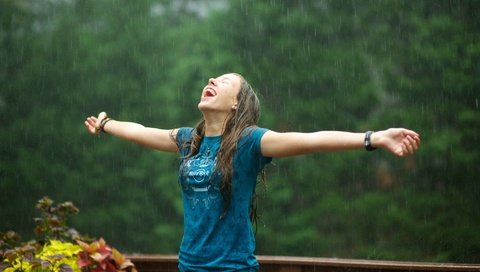 Обои девушка, настроение, радость, дождь, волосы, мокрая, girl, mood, joy, rain, hair, wet разрешение 1920x1200 Загрузить