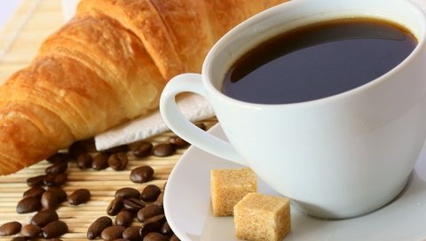 Обои зерна, кофе, чашка, напитки, кофейные, сахар, круассаны, grain, coffee, cup, drinks, sugar, croissants разрешение 1920x1200 Загрузить