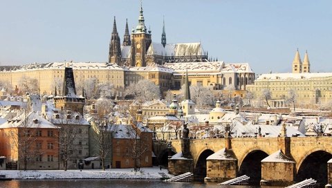 Обои зима, мост, прага, чехия, старый город, winter, bridge, prague, czech republic, old town разрешение 1920x1200 Загрузить