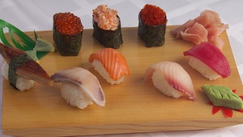 Обои еда, рыба, рис, суши, роллы, морепродукты, вассаби, имбирь, food, fish, figure, sushi, rolls, seafood, wasabi, ginger разрешение 1920x1200 Загрузить