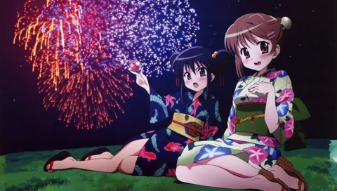 Обои shakugan no shana, shana, japanese clothes, yoshida kazumi, юката, феерверк, yukata, fireworks разрешение 3864x2795 Загрузить