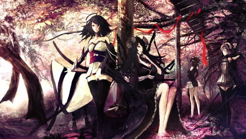 Обои девушки, сакура, красная лента, girls, sakura, red ribbon разрешение 1920x1080 Загрузить