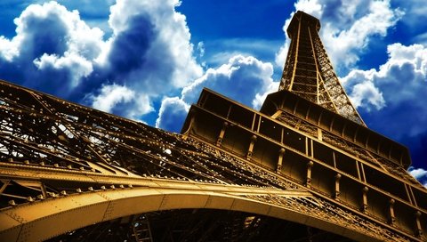 Обои небо, облака, париж, эйфелева башня, the sky, clouds, paris, eiffel tower разрешение 1920x1080 Загрузить