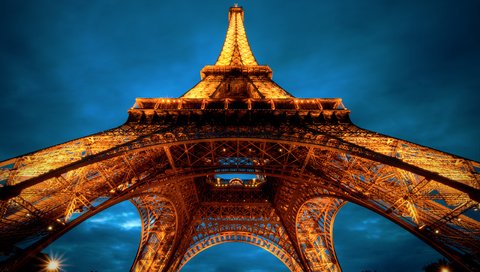 Обои небо, париж, подсветка, эйфелева башня, the sky, paris, backlight, eiffel tower разрешение 2560x1600 Загрузить