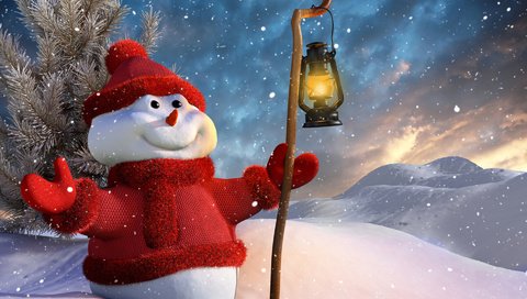 Обои снег, фонарик, новый год, зима, улыбка, снеговик, фонарь, рождество, палка, snow, flashlight, new year, winter, smile, snowman, lantern, christmas, stick разрешение 1920x1200 Загрузить