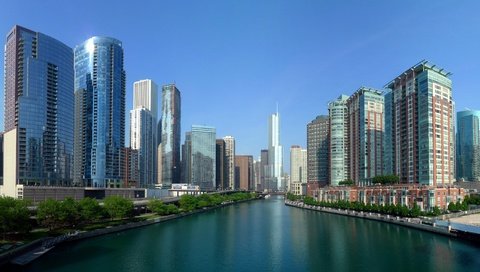 Обои река, город, небоскребы, river, the city, skyscrapers разрешение 3193x1542 Загрузить