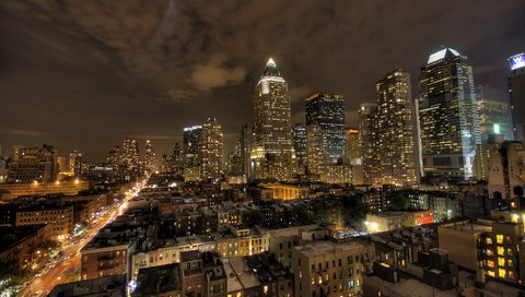 Обои небоскребы, ночной город, нью-йорк, здания, skyscrapers, night city, new york, building разрешение 3023x1998 Загрузить