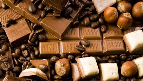 Обои орехи, кофе, шоколад, кофейные зерна, фундук, nuts, coffee, chocolate, coffee beans, hazelnuts разрешение 1920x1200 Загрузить