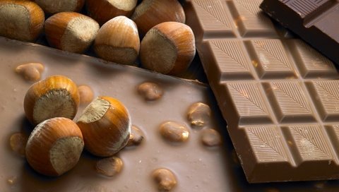 Обои орехи, шоколад, плитка, фундук, nuts, chocolate, tile, hazelnuts разрешение 1920x1200 Загрузить
