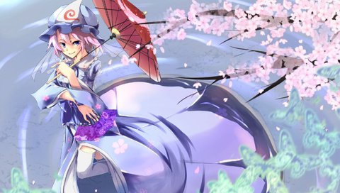 Обои девушка, сакура, saigyouji yuyuko, zont, дощечка, тохо, girl, sakura, plate, touhou разрешение 1920x1357 Загрузить