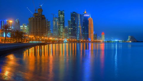 Обои отражение, побережье, мегаполис, катар, до́ха, доха, reflection, coast, megapolis, qatar, doha разрешение 2880x1800 Загрузить