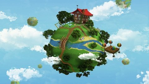 Обои дом на зеленой планете, house on a green planet разрешение 2560x1440 Загрузить