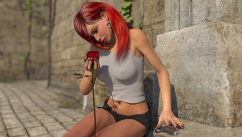 Обои девушка, рендеринг, лицо, сёрьги, красные волосы, girl, rendering, face, earrings, red hair разрешение 1920x1080 Загрузить