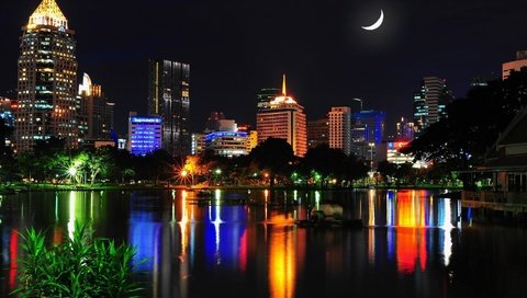 Обои ночь, огни, город, дома, таиланд, thailand bangkok, бангкок, night, lights, the city, home, thailand, bangkok разрешение 1920x1080 Загрузить