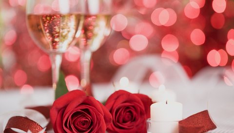 Обои цветы, свечи, розы, красный, шампанское, flowers, candles, roses, red, champagne разрешение 2560x1600 Загрузить