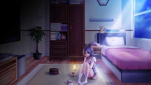 Обои ночь, девушка, аниме, комната, кровать, темнота, lonely night, night, girl, anime, room, bed, darkness разрешение 2560x1600 Загрузить