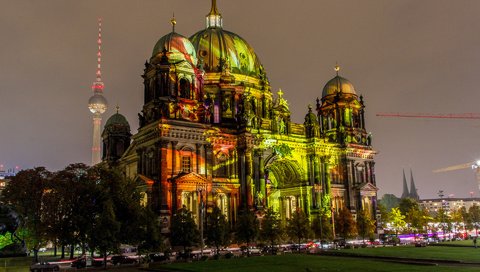 Обои церковь, берлин, 2013, berlin festival of lights, берлинский кафедральный собор, berliner dom, church, berlin, berlin cathedral разрешение 1920x1200 Загрузить