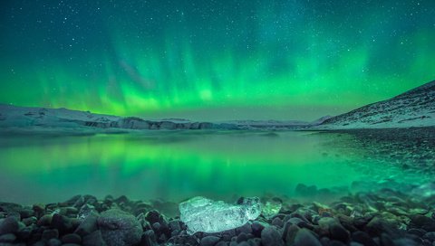 Обои исландия, полярное сияние, над ёкюльсаурлоуном, iceland, polar lights, over cursorcolor разрешение 1920x1200 Загрузить