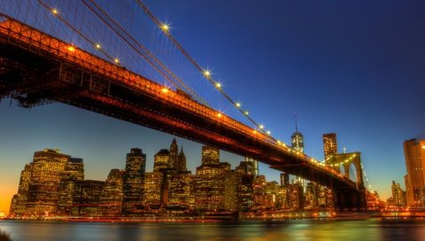 Обои ночь, огни, город, сша, нью-йорк, new york city, бруклинский мост, бруклин, бруклин бридж, night, lights, the city, usa, new york, brooklyn bridge, brooklyn разрешение 2560x1600 Загрузить