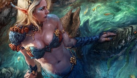 Обои арт, рисунок, вода, рыбки, русалка, art, figure, water, fish, mermaid разрешение 2560x1600 Загрузить