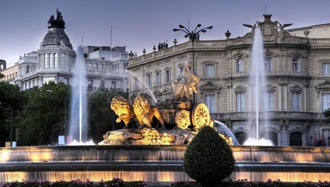 Обои вечер, фонтан, сумерки, испания, фонтан сибелес, мадрид, the evening, fountain, twilight, spain, cibeles fountain, madrid разрешение 2560x1600 Загрузить