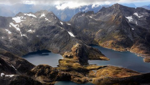 Обои облака, горы, снег, озёра, норвегия, lakes, норвегии, straumgjerde, clouds, mountains, snow, lake, norway разрешение 2880x1800 Загрузить