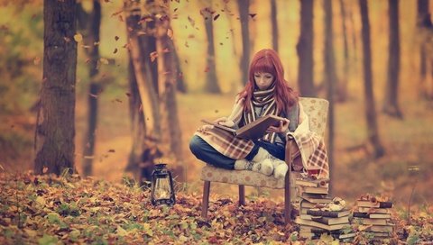 Обои лес, девушка, книги, forest, girl, books разрешение 1920x1080 Загрузить