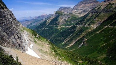 Обои горы, скалы, лес, склон, сша, ущелье, монтана, глейшер, mountains, rocks, forest, slope, usa, gorge, montana, glacier разрешение 1920x1080 Загрузить