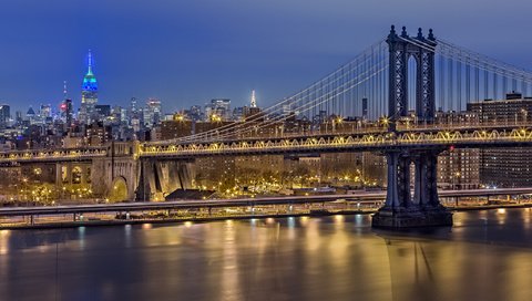 Обои ночь, мост, сша, нью-йорк, манхеттен, night, bridge, usa, new york, manhattan разрешение 2048x1365 Загрузить