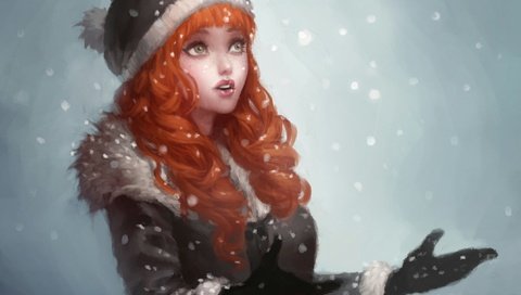 Обои арт, рисунок, снег, девушка, снежинки, рыжеволосая, art, figure, snow, girl, snowflakes, redhead разрешение 2000x1332 Загрузить