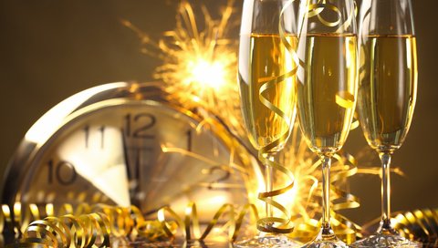 Обои часы, праздник, шампанское, фужеры, watch, holiday, champagne, glasses разрешение 5616x3744 Загрузить