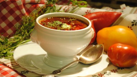 Обои ложка, перец, томаты, борщ, суп, spoon, pepper, tomatoes, soup разрешение 3872x2592 Загрузить