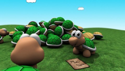 Обои детство, черепахи, тучки, марио, зеленый цвет, 3д, денди, childhood, turtles, clouds, mario, green, 3d, dandy разрешение 1920x1200 Загрузить