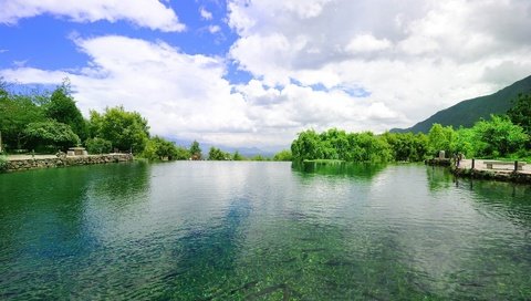 Обои небо, деревья, вода, пейзаж, the sky, trees, water, landscape разрешение 1920x1200 Загрузить