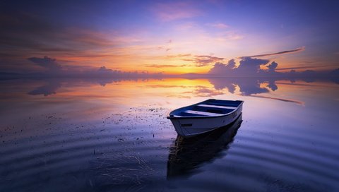 Обои озеро, закат, лодка, lake, sunset, boat разрешение 1920x1200 Загрузить