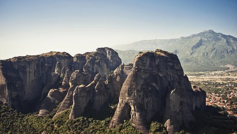 Обои скалы, камни, пейзаж, греция, meteora, rocks, stones, landscape, greece разрешение 1920x1200 Загрузить