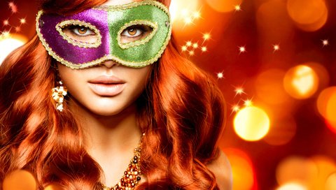 Обои девушка, маска, взгляд, модель, волосы, рыжеволосая, маскарад, girl, mask, look, model, hair, redhead, masquerade разрешение 4000x3605 Загрузить