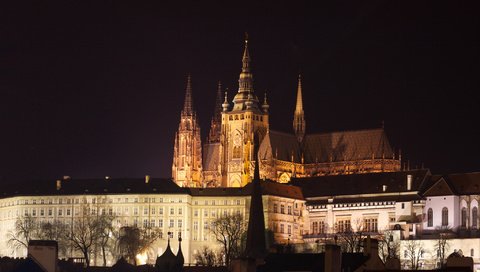 Обои ночь, огни, холм, прага, чехия, собор святого вита, night, lights, hill, prague, czech republic, st. vitus cathedral разрешение 2048x1365 Загрузить