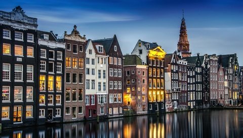 Обои огни, вода, канал, дома, выдержка, нидерланды, амстердам, lights, water, channel, home, excerpt, netherlands, amsterdam разрешение 2000x1314 Загрузить