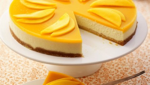 Обои фрукты, сладкое, торт, десерт, чизкейк, манго, fruit, sweet, cake, dessert, cheesecake, mango разрешение 1920x1440 Загрузить