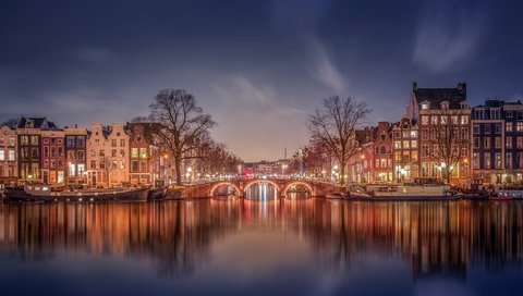 Обои огни, вечер, канал, дома, нидерланды, амстердам, lights, the evening, channel, home, netherlands, amsterdam разрешение 2048x1366 Загрузить